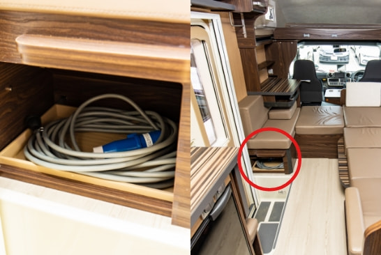 Shoes box & external charging cable storage space